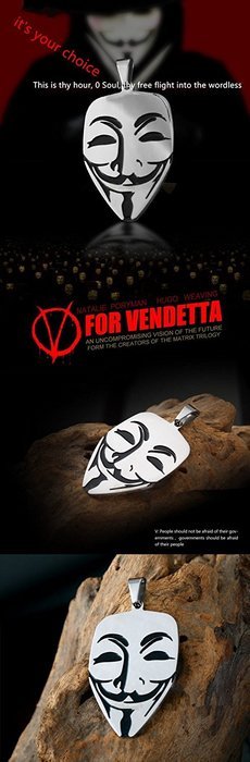 Titanium Steel V for Vendetta Guy Fawkes Pendant Men Necklace