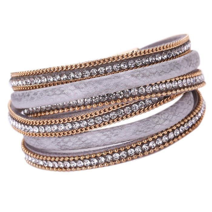 AutumnFall&reg; Stackable Rhinestone and Alloy Studs Black PU Leather Wrap Bracelet (Black) N5