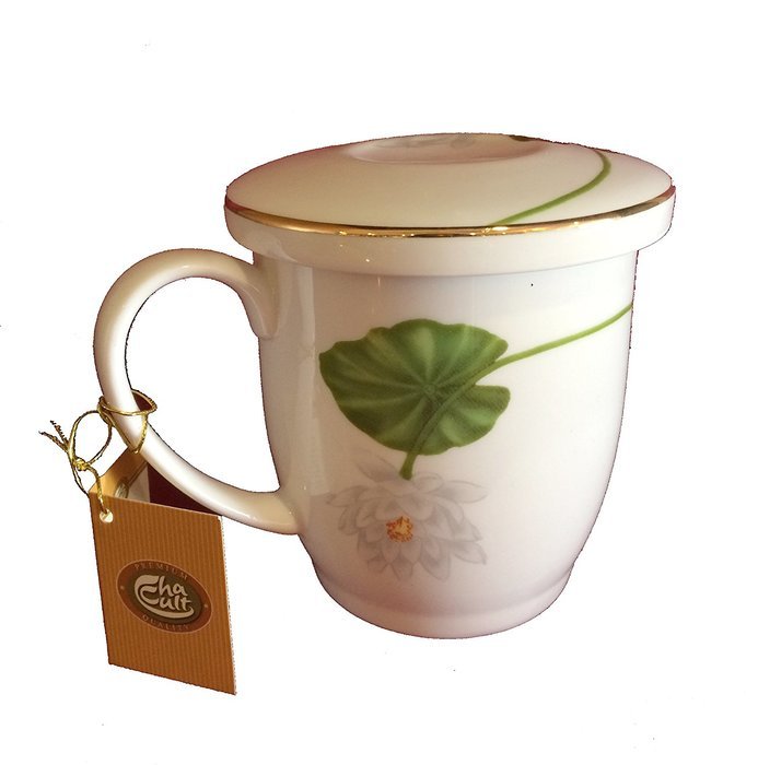 Tea Mug with Infuser and Lid, 10 oz., "Lotus"