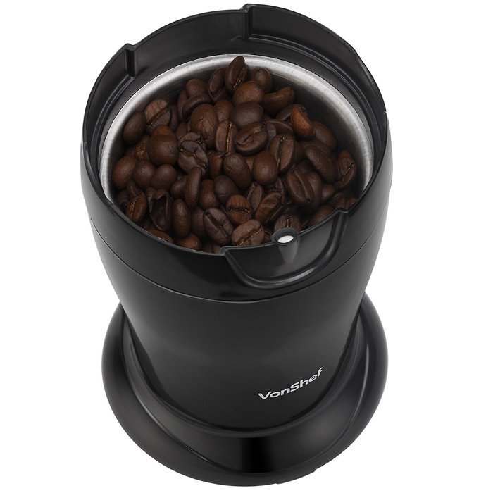 VonShef Whole Coffee Bean, Nut & Spice Grinder - Powerful 150W Motor with Stainless Steel Twin Blades