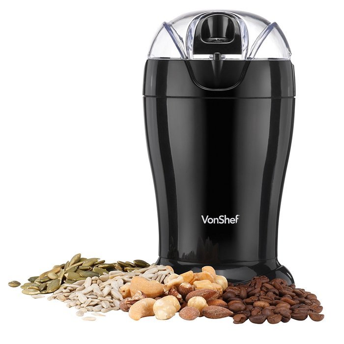 VonShef Whole Coffee Bean, Nut & Spice Grinder - Powerful 150W Motor with Stainless Steel Twin Blades N2