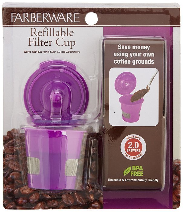 Farberware 18US5243c Refillable/Reusable Keurig Coffee K Cup Filter for 1.0 & 2.0 Brewers, Purple