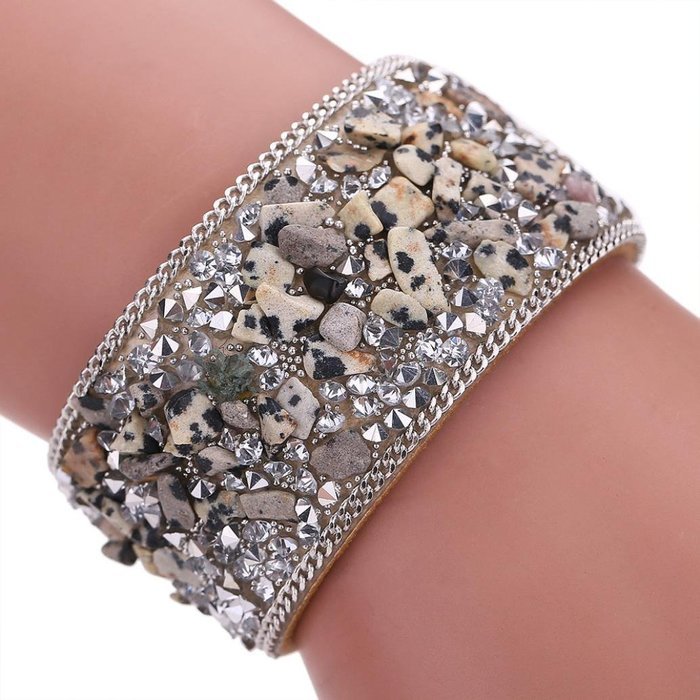 AutumnFall&reg; Womens Simulated Gemstones Beaded Leather Wrap Around Bracelet (Black) N9