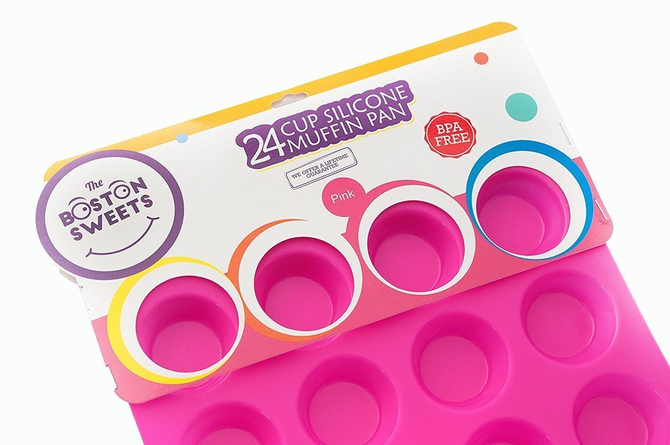 Silicone Mini Muffin & Cupcake Pan - 24 Cups Pink Mold & Baking Tray- Reusable, Non-Stick Bakeware - Heat Resistant...
