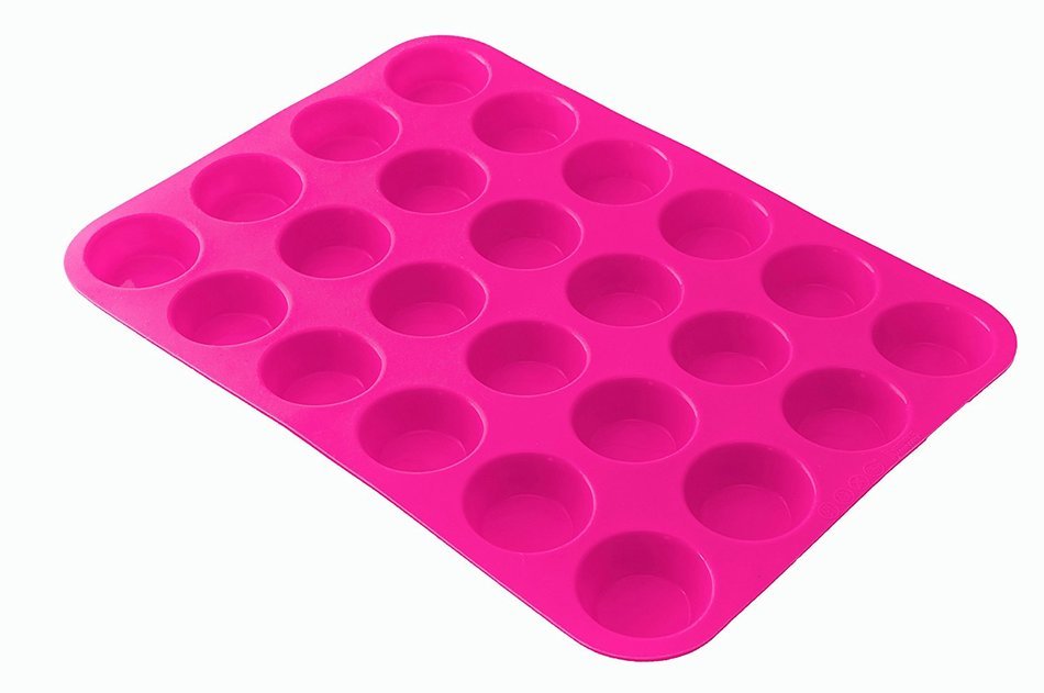 Silicone Mini Muffin & Cupcake Pan - 24 Cups Pink Mold & Baking Tray- Reusable, Non-Stick Bakeware - Heat Resistant... N2