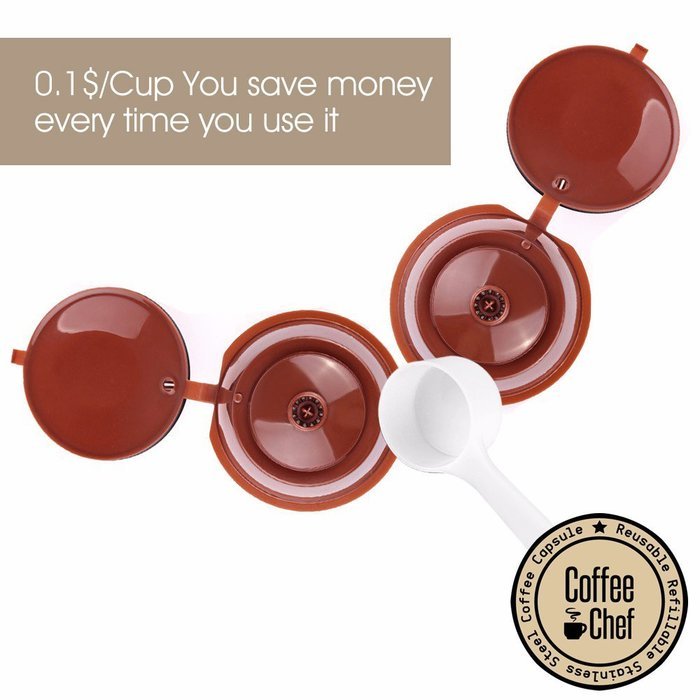 Coffee Chef (TM ) 2Pcs Refillable Nescafe Dolce Gusto Capsule With 1Pcs Spoon | Reusable and Compatible with Mini...