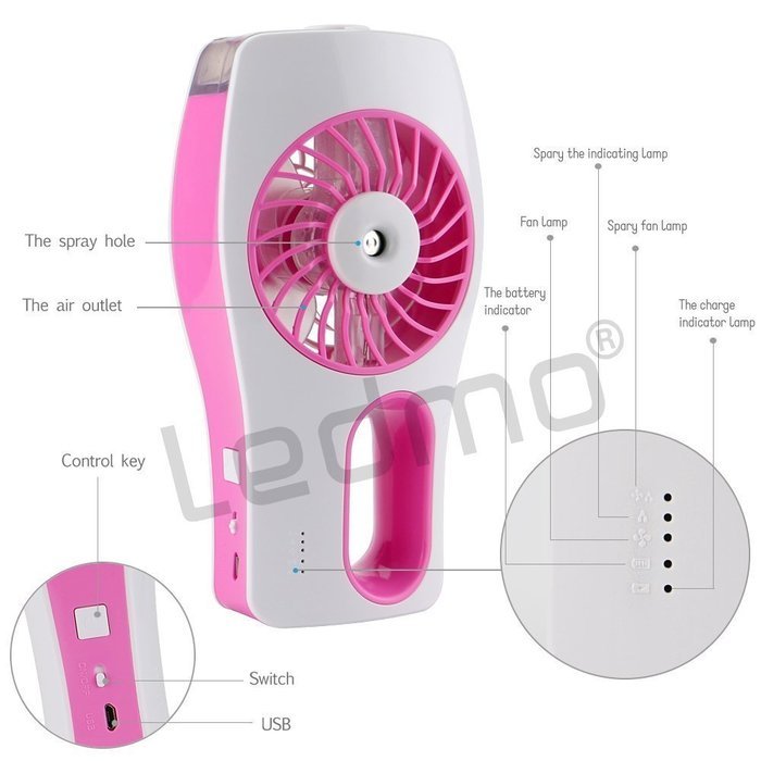 LEDMO Handheld Mini Misting Cooling Fan with USB Rechargeable, Blue N7