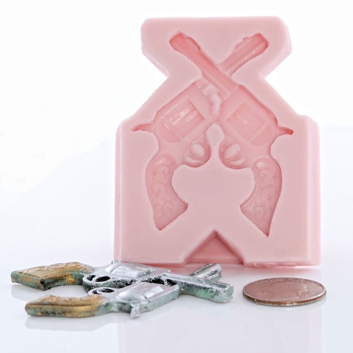 Crossed Pistol Silicone Mold Easy to use with Fondant, Chocolate, Candy, Resin, Metal Clay, Polymer Clay. N2