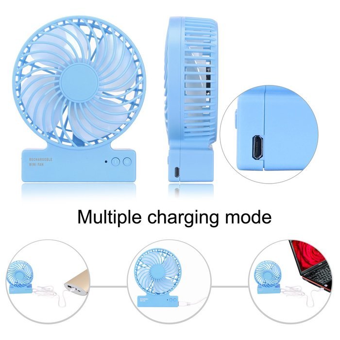 SSYS Mini USB 3 Speeds Rechargeable Portable Fan with Blue LED Night Light ,18650 Lithium-Ion Battery and USB...