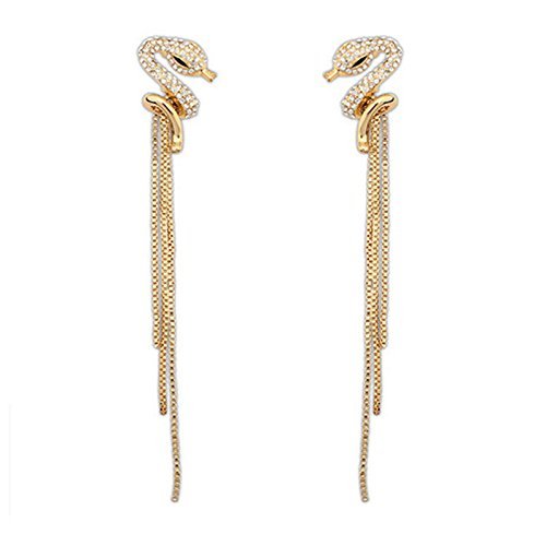 Women Exquisite Chic Snake Shaped Gold Plated Long Tassel Crystal Stud Earrings N2