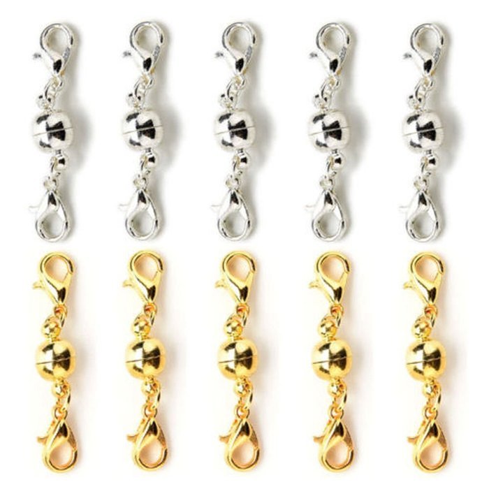 10Pcs Ball Tone Magnetic Lobster Clasps for Jewelry Necklace Gold & Silver