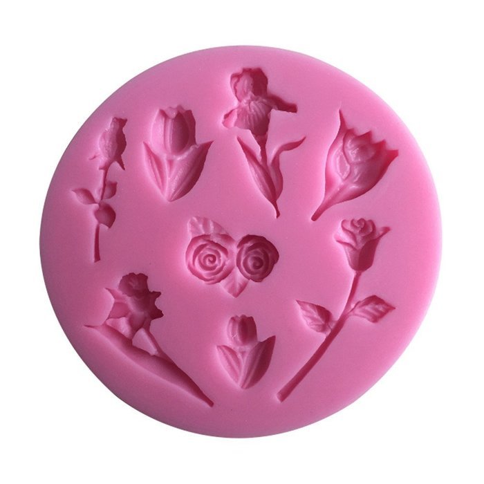 LYNCH Round Silicone Mold Assorted Flowers Shape Cake Decorating Tools,Pink
