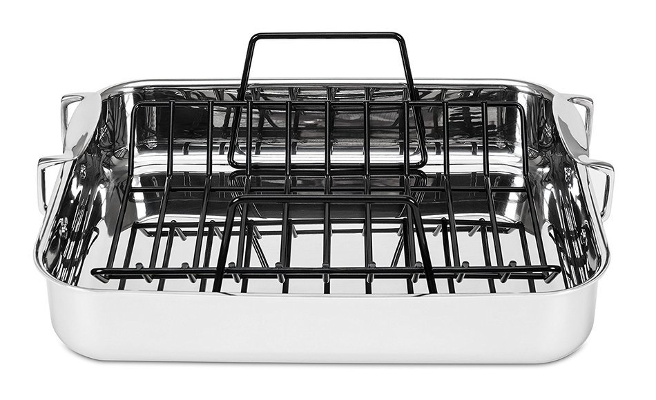 Viking Culinary 3-Ply Stainless Steel Roasting Pan and Non-Stick Rack, 16 Inch by 13 Inch
