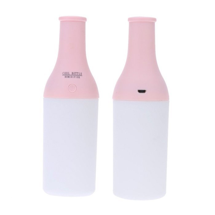 Mini Humidifier Home Air Diffuser USB Portable Cool Bottle Design LED Night Light Aromatherapy Mist Maker (Pink) N4