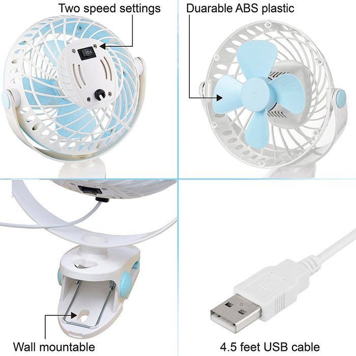 Opolar 3-in-1 Desk Clip and Wall Mountable Mini USB Fan with 2 Speeds N10