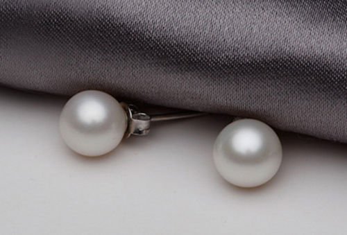 New Fashion 3 Size Women's Real White Freshwater Pearl Ear Stud Earrings Gift 8mm N4