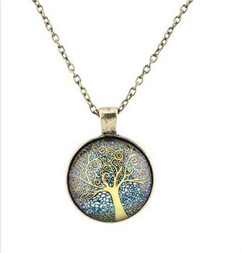 Aioverun The tree of life glass diamond necklace pendant long chain, to give the wearer with a full blessing N3