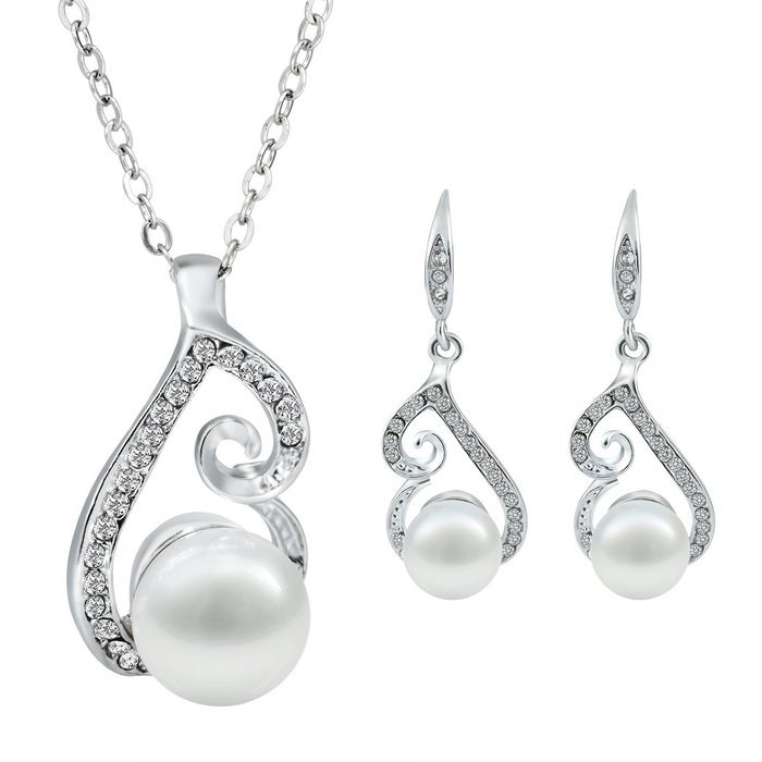 Morenitor(TM) Jewelry Set Gold Plated Pearl Pendant Necklace Dangle Earring Stud Set. N16