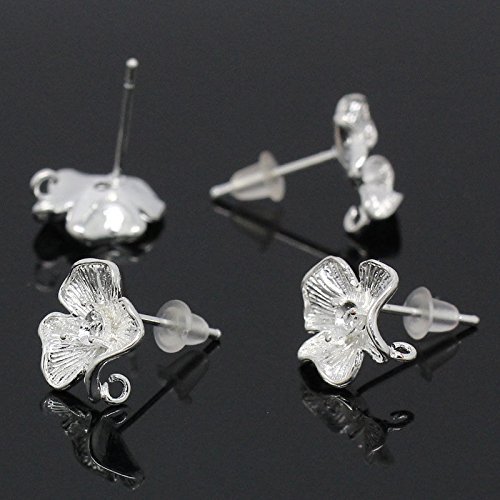 10 PCs Copper Earring Post Flower Silver Plated 17mmx12mm(5/8"x4/8") N3