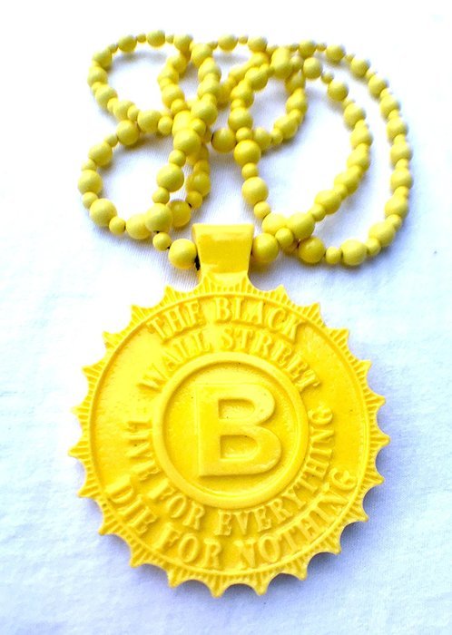 Black WaLL Street Yellow Hip Hop Style Pendant with matching beaded necklace N6