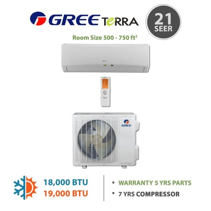GREE Terra 12,000 BTU Wall Mounted Ductless Mini Split Heat Pump System R410A 208-230 VAC N4
