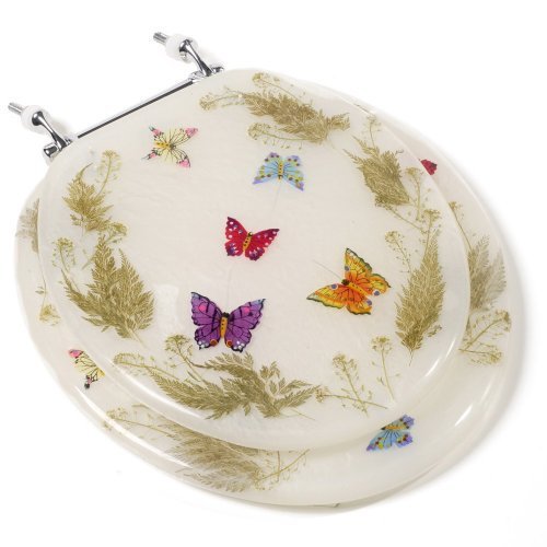 Comfort Seats C1B6R9-BFCH Acrylic Toilet Seat with Chrome Hinges, Round, Butterflies by Comfort Seats