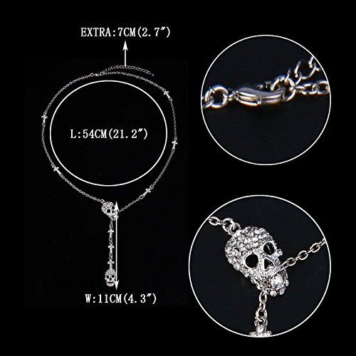 Skull Rhinestone Crystal Chain Necklace Pendant Vintage Silver Halloween Gift N3