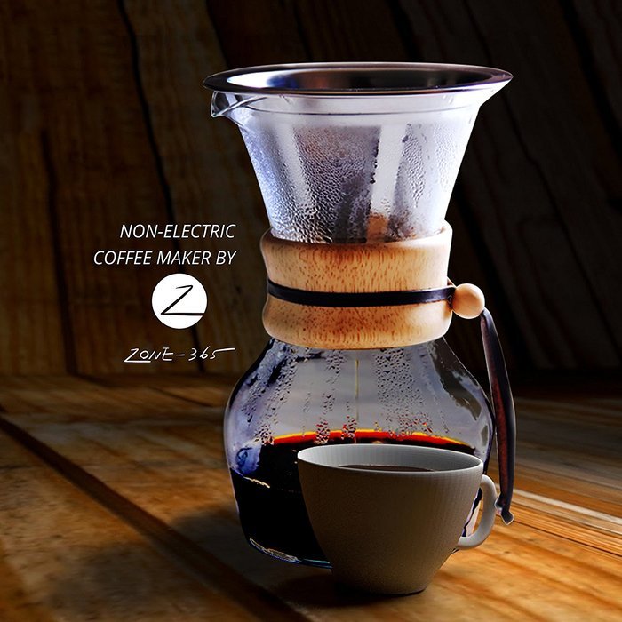 Pour Over Coffee Dripper, Glass Carafe & Stainless Steel Reusable Mesh Filter Fits All Chemex Makers 4 Cup Brewer...