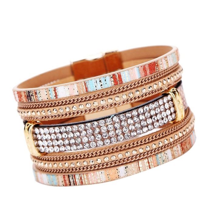 AutumnFall&reg; Women Bohemian Bracelet Woven Braided Handmade Wrap Cuff Magnetic Clasp (Gold) N9