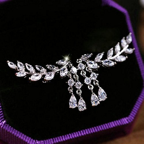 Women Fashion Gold Silver Crystal Zircon Leaves Tassel Ear Stud Earrings Jewelry (gold) N9