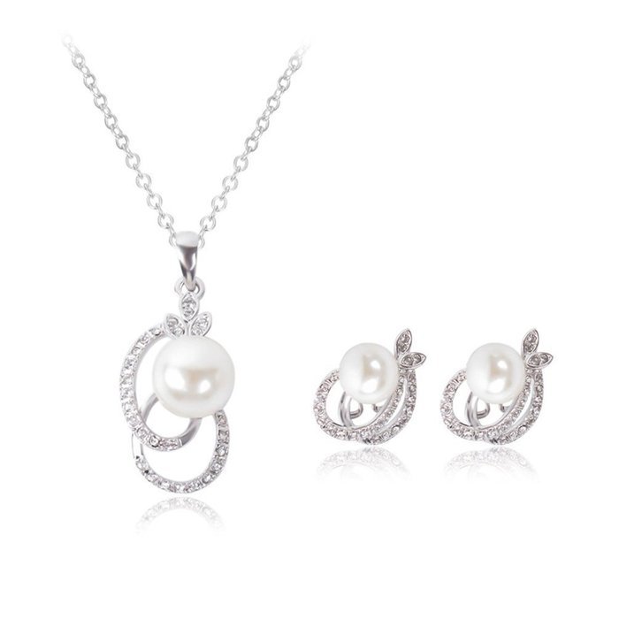 Morenitor(TM) Jewelry Set Gold Plated Pearl Pendant Necklace Dangle Earring Stud Set. N17
