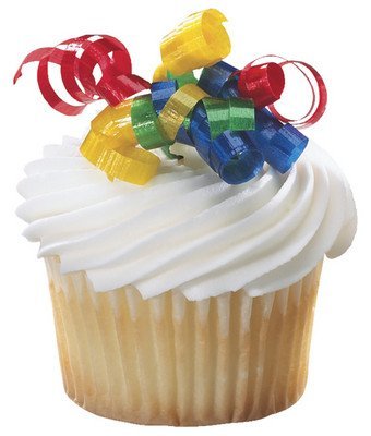 Primary Colors Curling Ribbon Cupcake Picks - 12 ct