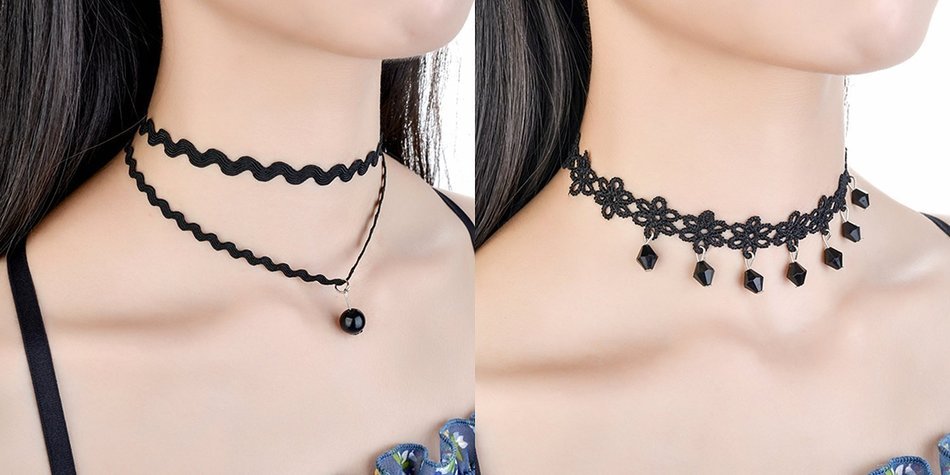 CrazyPiercing 6 Pcs Set Choker Necklaces for Women Girls Black Velvet Tattoo Choker Collar Lace Gothic Vintage... N9