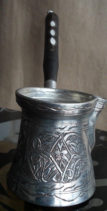 Handmade Antiquated Chiselwork Copper Turkish Coffee Pot Cezve Ibrik Briki N2