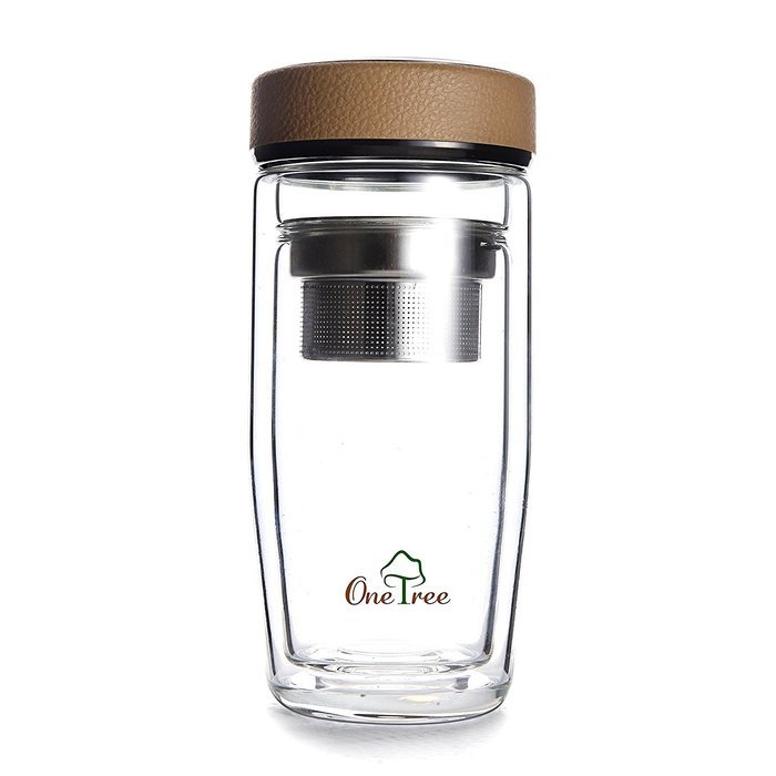 One Tree Double Walled Glass Water Bottle With Tea Infuser, Bpa Free And No Leak For Tea Fruit And Coffee, With...
