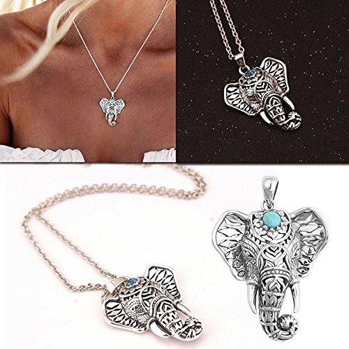 Vintage Retro Silver Elephant Charm Pendant Turquoise Chain Choker Necklace Gift N9