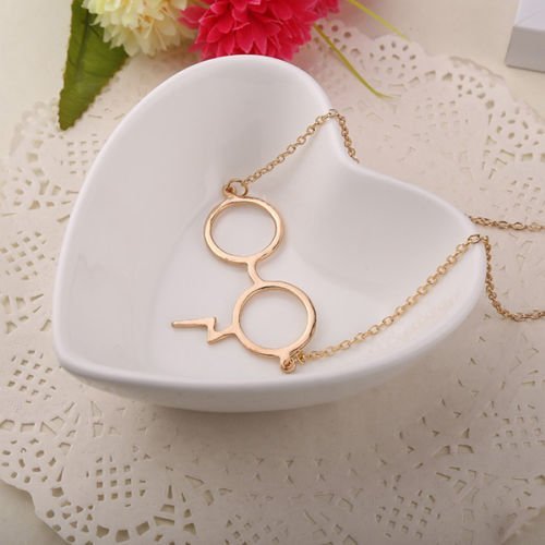 1Pc Hot Film Harry Potter Dainty Glasses Lightning Scar Pendant Necklace Chain (silver) N3