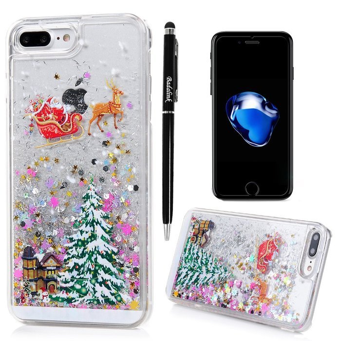 Badalink iPhone 7 Plus Case (5.5") Christmas Tree Liquid Case Clear Hard PC Case Bling Shiny Glitter Liquid Flowing... N19