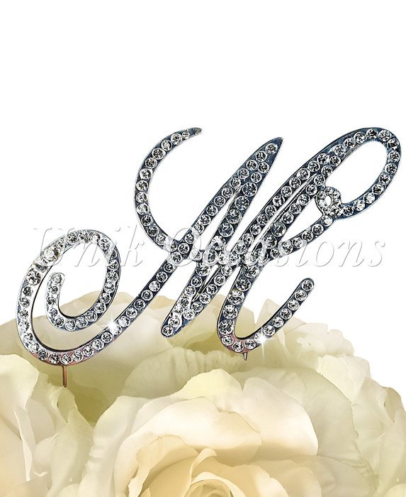 Victorian Collection Monogram Rhinestone Cake Topper - Large - Silver (4.75" Tall) (Letter M)