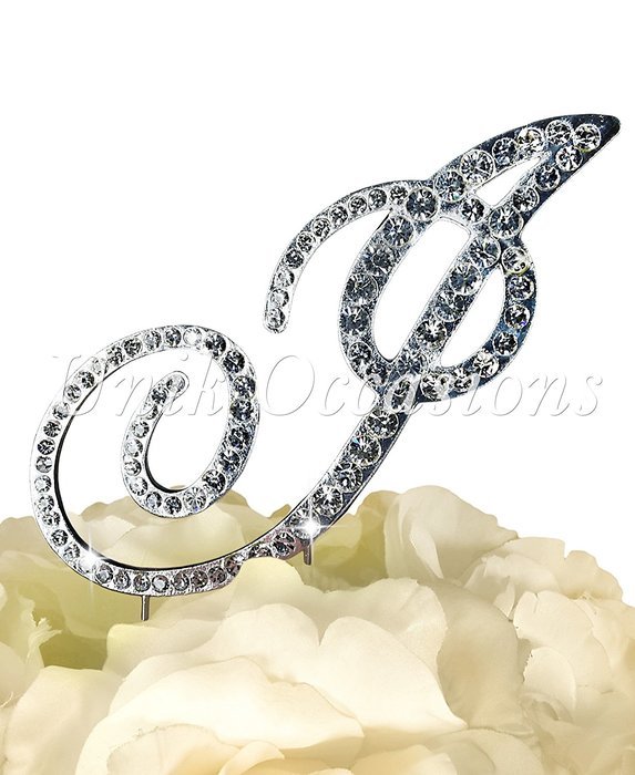 Victorian Collection Monogram Rhinestone Cake Topper - Large - Silver (4.75" Tall) (Letter M) N2