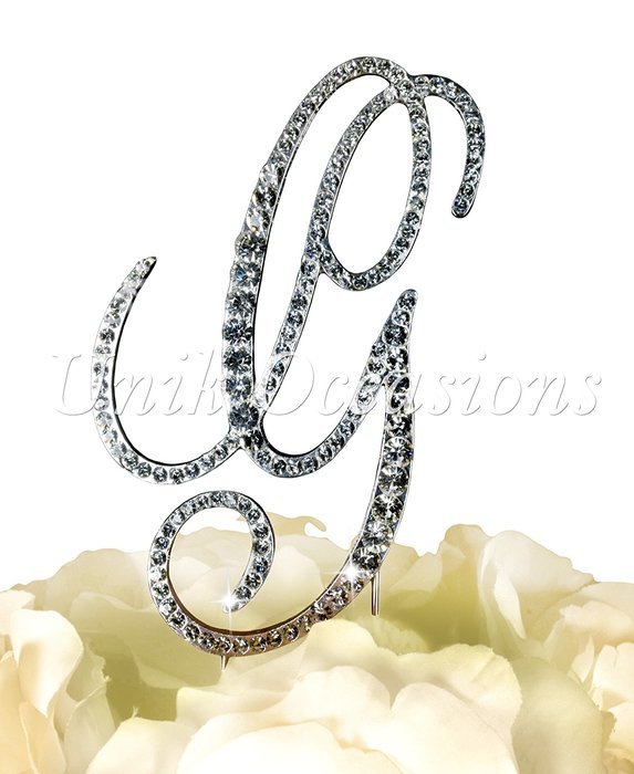 Victorian Collection Monogram Rhinestone Cake Topper - Large - Silver (4.75" Tall) (Letter M) N3