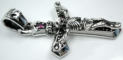 Skull Cross W/ruby Sterling Silver .925 Biker Rock Harley Pendant N3