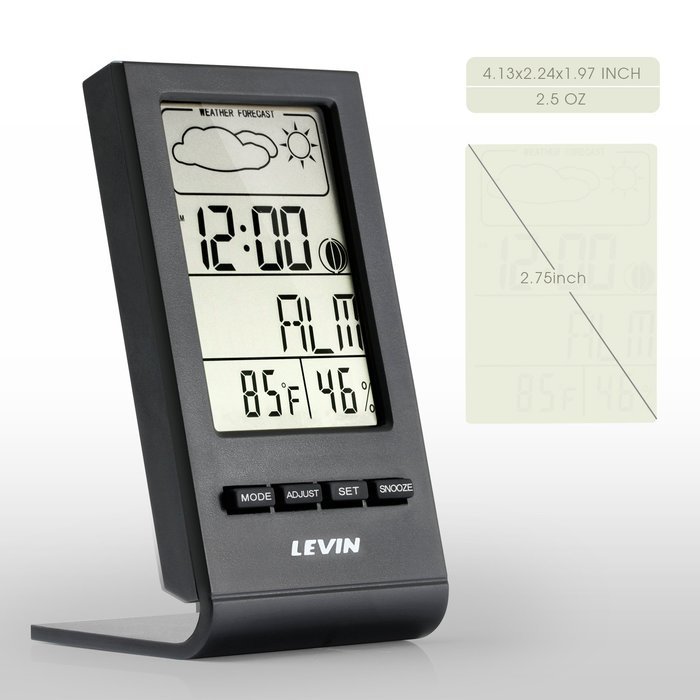 Indoor Humidity Monitor, Levin Hygrometer with Temperature, Digital Alarm Clock, Weatherprophet and Digital Calendar... N6