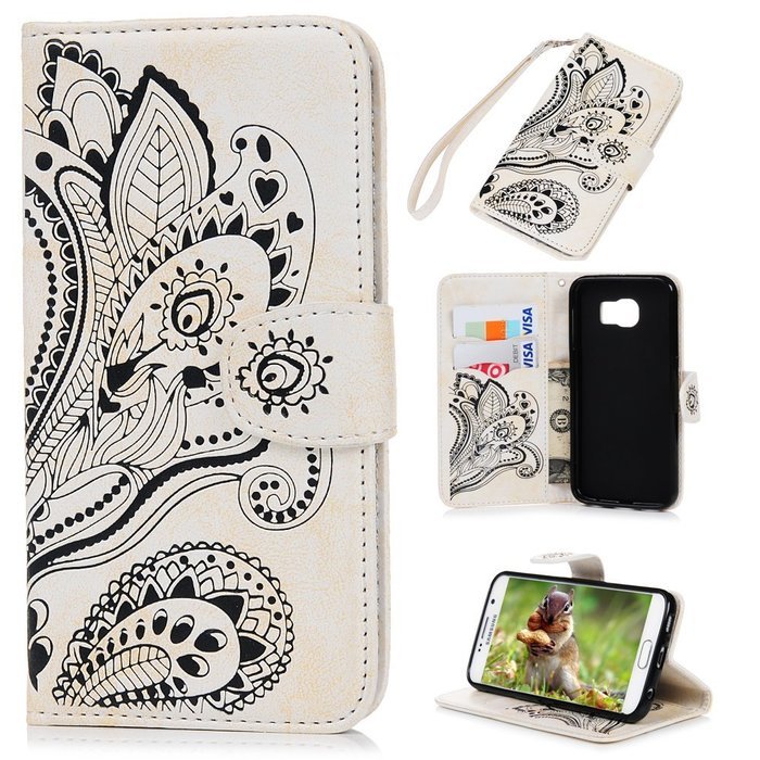 Galaxy S6 Case,Samsung Galaxy S6 Case - Wallet Flip Stand Case Embossed Plants PU Leather Case Shockproof Soft... N20