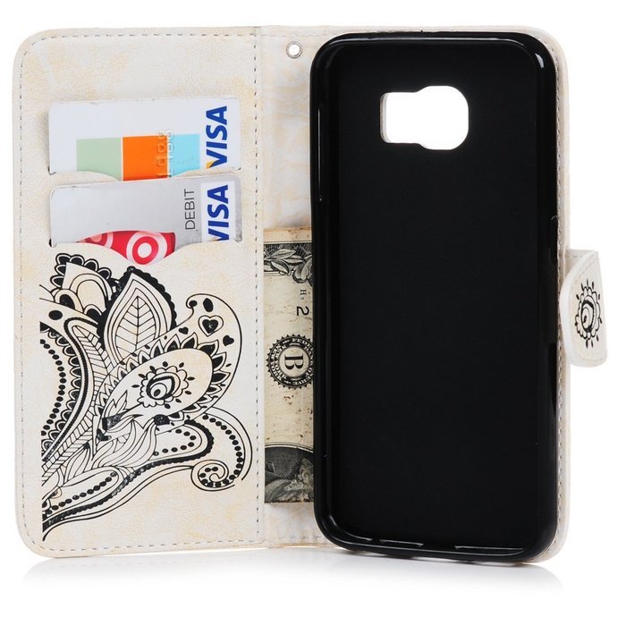 Galaxy S6 Case,Samsung Galaxy S6 Case - Wallet Flip Stand Case Embossed Plants PU Leather Case Shockproof Soft... N21
