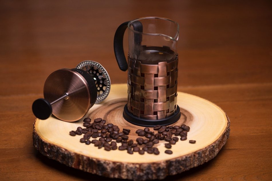 Gourmet Single Serve Matte Copper French Press Coffee Brewer with Woven Design