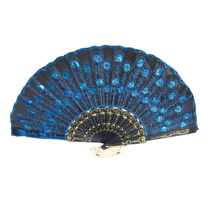 Weixinbuy Chinese Retro Folding Hand Held Fabric Fan Embroidered Peacock Party Decor N6