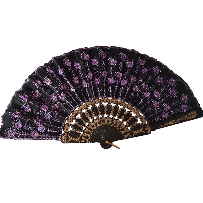 Weixinbuy Chinese Retro Folding Hand Held Fabric Fan Embroidered Peacock Party Decor N7