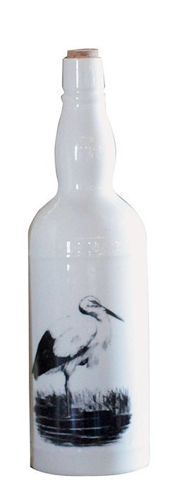 Creative Co-Op Stoneware Bottle with Stork Image and Cork, 10.75-Inch