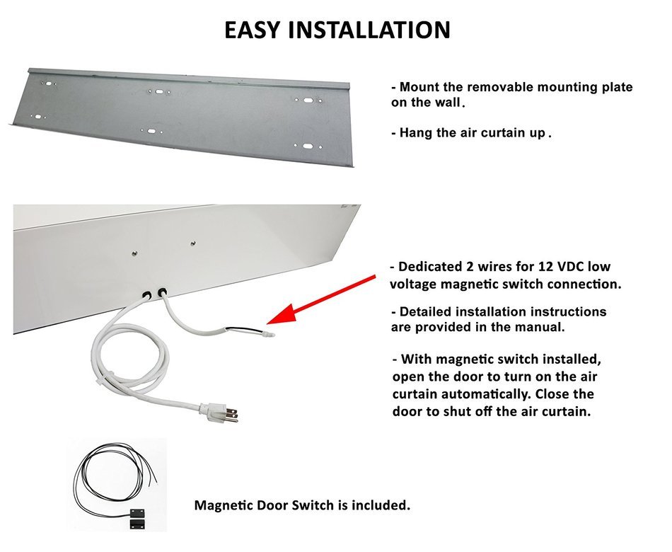 Awoco 36&rdquo; Super Power 2 Speeds 1400 CFM Indoor Air Curtain with an Easy-Install Magnetic Door Switch N3